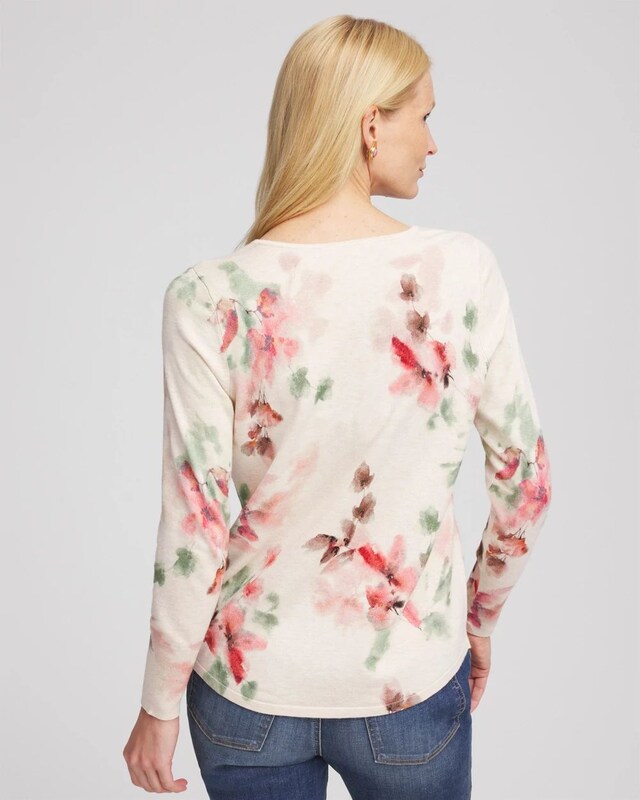 Ella Flowers & Cream Pullover Sweater - image 3